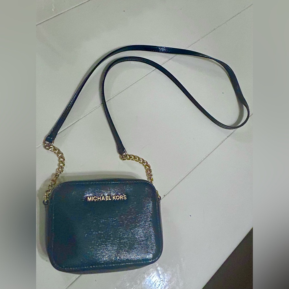 GUC Michael Kors Dark Blue Crossbody Bag with Gold Accents
